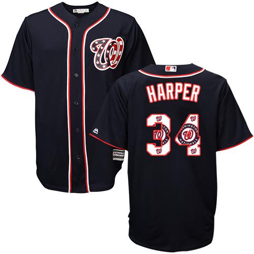 Nationals #34 Bryce Harper Navy Blue Team Logo Fashion Stitched MLB Jersey